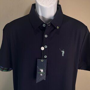 NWT William Murray Men's blue contrasting collar golf polo shirt Medium M NEW